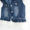 1-8t colete de bebê jeans jeans jeans casuais roupas infantis roupas primavera outono bebe roupas de crianças coletes disseram tampos