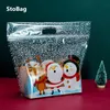 Stobag 50pcs新年クリスマスパンパッケージングバッグHnadle Santa Claus Toast Supplies for Home Handmade Gift
