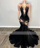 Sexy Black Lace Apliques Mermaid Black Girl Prom Vestido 2024 Velvet Beads Peado Graduación Fiesta formal Vestidos de la noche Renuncias de Soriee