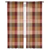 Red Plaid Farm Retro Sheer Curtains for Living Room Printed Tulle Window Curtain Luxury Home Balcony Decor Drapes