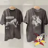 メンズTシャツセントマイケルチャコールブラックスプリットプリント羊ライオン半袖Tシャツ男性女性ティートップ洗浄TシャツJ240409