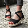 Sandaler Kvinnor Summer Fashion Romanesque Woman Flats Straw Rope Woven Fish-Mouth Platform Shoes Plus Size 41 42 43