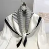 Scarves Square Imitation Silk Scarf Black And White Striped Head Wrap For Women Multifunction Silk Feeling Neckerchief 240410