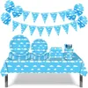 テーブルクロスブルー空と白い雲のテーブルクロス美しいビュッフェキャンプ装飾結婚式のプラスチッククロスパーティーのための使い捨てランナー