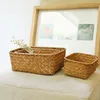 Hand geweven zeegrasopslagmanden Stro -rattan mand Organisator Sundrals Storage Basket Boxes Desktop opbergdoos Container