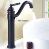 Grifos negros negros altos de baño de baño grifo de fregadero de agua caliente grúa de agua caliente escobvas de bronce cubierta de la plataforma montado en la plataforma montado en la cubierta