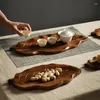 Platos de madera bandeja decorativa decoración té acabado natural tallado a mano decoración del hogar diseño de la hoja restaurante de cocina