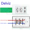 Delviz Brazil Standard Socket、White Tempered Glass Panel、3Gangs 3 Pins Hole10Aソケットタイプnプラグ、壁埋め込みパワーアウトレット