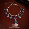 Sier Needle Blue Diamonds Droplet Fashion Light Fashion High Grade Moucles d'oreilles personnalisées pour les femmes