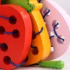 Baby Montessori Spielzeug Wurm essen Obst Apfel Birne Lustige hölzerne Puzzlespiel Vorschulpädagogikspielzeug für Kinder Geschenk