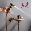 Zwart chroom bidet kraan messing douchekraan wandmontage koude warme water mixer kraan rosé gouden douche splayer hoofd kraan