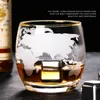 250 ML Whiskey Glass Etched Globe Glass for Vodka Rum Scotch Glass World Map Rocks Glass for Gifts
