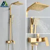 Rozin Golden Badkamer Douche kraan Set goud 8 "regenval douchemixer kraanwand gemonteerd met handdouche bad regen kolom Tap