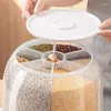 Opslagflessen roteren voedsel dispenser 6-grid ronde container doos vochtbestendige rijst graanbonen emmer tank met meetbeker