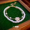 Real Gold Electroplated Drip Oil Camellia Talk Pearl Double Layer French Style Bracelet New Versatile Handpiece