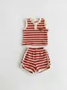 T-shirts 2024 New Baby Clothes Set Sleeveless Stripe Tee And Shorts 2Pcs Boys Tracksuit Waffle Girls Summer Clothing 0-3Y 240410