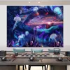 Trippy Sea Tapestry Whale Gelessafish Tapasches Underwater World Mysterious Space Mur suspendu Blue Purple Cosmic Galaxy