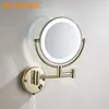 Mirmor de salle de bain grossissement HUNNISE Qualité en laiton doré maison maison de salle de bain miroirs de maquillage de salle de bain mural Miroirs de maquillage pliant à LED