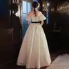 Party Dresses Evening Dress Boat Neck Luxurious Pleat Floor Length Short Sleeves Bow Belt A-Line Plus Size Woman Formal Gowns XC090