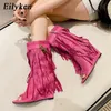 Eilyken Designer Fringe Wedges Boot Sandals Woman High Heels Open Toe Party Prom Shoes 2024 Sexy Zipper Female Pumps 240328