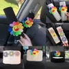 Ny söt tecknad plysch solblommor vävnadslåda huvudstöd pappers tornhållare auto visir hängande arrangör styling biltillbehör