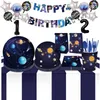 Outer Space Astronaut Party liefert Einweg -Tabellengeschirrpapierschalen Teller Serviette Candy Cake Box Alles Gute zum Geburtstag Banner Bouting Bouting