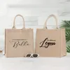 Gepersonaliseerde bruiloft Mevrouw Burlap Tote Bag Bridal Party Retro Beach Tas Bruidsmeisje Custom Jute Tote Bag Literair eenvoudig cadeau