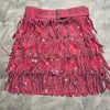 Skirts Women Skirt Fashion 2024 Autumn High Waist Belt Multi Layer Short Heavy Drilling Rhinestones Fringed With Cake A Line