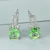 Dingle örhängen lyxig kvinnlig ljusgrön kristall sten silver färgklämma Enkel brudkvastbröllop för kvinnor