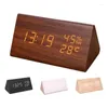 Bordsklockor trä väckarklocka justerbar ljusstyrka batteridriven skrivbord med luftfuktighetstemperatur för kontorsbädd