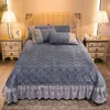 Kant Kristal Fluwelen Sprei Blauw Groen Gewatteerde Matrashoes Laken Europa Solid Thicken Warme Deken Koningin Thuis Textiel