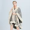Зимний жаккардовый плетение плащ с толстым леопардовым пончо пальто женщин из искусственного меха воротника Большой маятник.