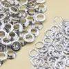 Mässingsmaterial Silverfärg 4mm 5mm 6mm 8mm 10mm 12mm Platt Face Gommet Eyelet med tvättmaskin Läderhantverk Kastar Skor Bälteslock