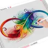 Huacan Full borr Diamond Brodery Cross Stitch Colorful Feather 5D Diy Diamond Målning Landskap Mosaik Kit handgjorda produkt