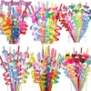 8pcs Mermaid موضوع الحفلة Decors Mermaid Tail Straws قابلة لإعادة الاستخدام البلاستيك حيوان شرب القش قش دش الطفل لوازم حفلات الديناصورات