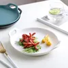 Ceramic Plate for Food, Breakfast Tray, Salad Dish, Double-ear Baking Pan, Home Nordic Cheese Baked Dish, Kitchen Oven Di