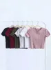 Vintage Wood ears O neck Short sleeve T-shirt Woman Slim Fit t shirt tight tee Summer Retro Tops 6 colors 240410