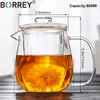 Pote de chá de vidro de borrey e xícara de cena de vidro resistente ao calor bule com infusador removível Puer Kettle Kung fu conjunto de chá de bule de flores