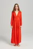 Casual Dresses Boho Floral Embroidery Maxi Dress Women Vintage Deep V-neck Full Sleeve Red Rayon Summer Loose Beach Sexy