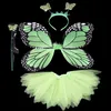 4 Piece Shining Butterfly Wing +Wand +Headband +Tutu Skirt Christmas Halloween Cosplay Costume For Fairy Girls Kids 13 Colors