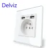 Delviz French Standard Socket, AC 100 ~ 250V, 2A Dual USB Charger Port for Mobile, France Outlet Pannel, 16A Wall Power USB Socket