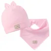 Baby Hat Scarf Couleur solide Suit en deux pièces 2pcs / Set Nouveau-né Baby Cap Breie avec oreilles Belle serviette Triangle Bib