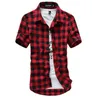 Camisa xadrez vermelha e preta Men camisas 2024 Summer Fashion Chemise Homme mass camisas xadrez de manga curta Men Blouse 240410