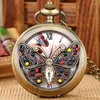 Pocket Watches Gold Butterfly Crystal Diamond-Errusted Quartz Watch for Women Retro Fob Chain Clock Charm Pendant Top Luxury