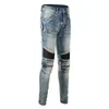 Men's Jeans Streetwear Thin Pencil Pants Fashion Motorcycle Biker Style Mid Waist Skinny