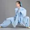 Hoge kwaliteit zomer/lente op maat gemaakte geborduurde dennenkraan taiji kung fu pakken vechtsporten uniformen tai chi kleding sluier