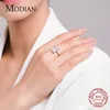 Anillos de banda Modian clásico Corte rectangular transparente cz anillo sólido 925 plata esterlina anillo de dedos de lujo para mujer joya exquisita j240410