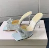 Crystal argenté brillant Embelli Double Bow Toe Toe Slipper Mules Chaussures du soir RHINATONE STILETTO Talons Femmes Talon Luxury