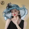 FS Fashion Chapeau pour femmes Pink Organza Chapeaux Ladies TEA PARY MARIAGE Large largeur fascinateur Vintage Fedoras 240410