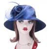 Lawliet UV Protection Sun Hats for Women Satin Ribbon Feathers Floral Wide Brim Church Tea Party Dressy A433240409